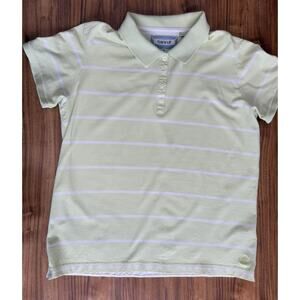 ORVIS Polo Shirt Womens M Green With White Strips Half Button‎ Up Collared